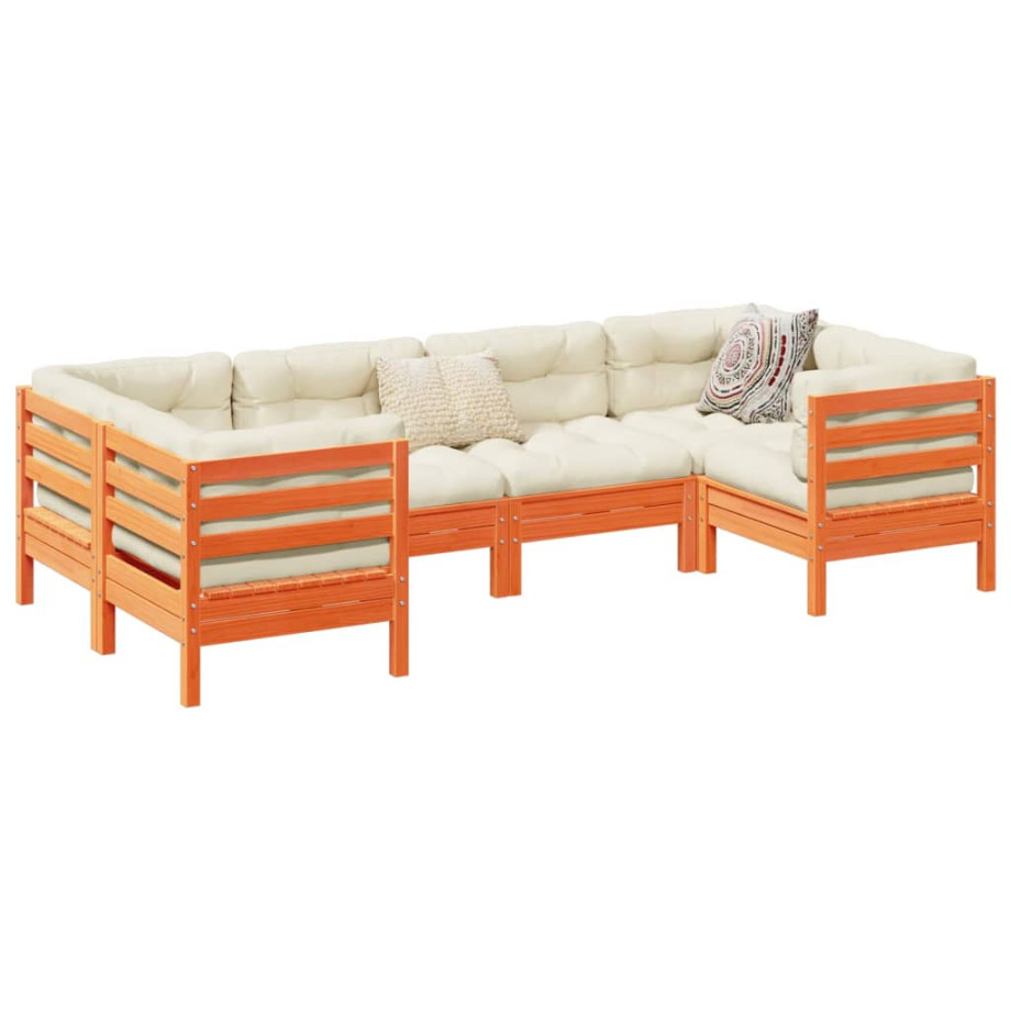 vidaXL 6-delige Loungeset met kussens massief grenenhout wasbruin vidaXL 6-delige Loungeset met kussens massief grenenhout wasbruin afbeelding 1