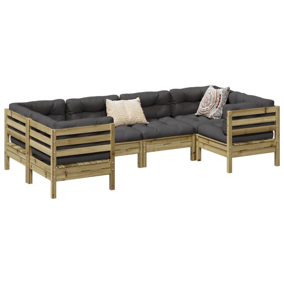 vidaXL 6-delige Loungeset met kussens geïmpregneerd grenenhout afbeelding 1
