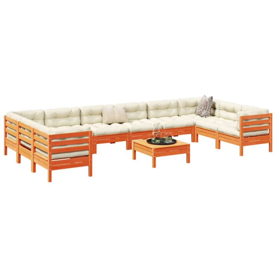 vidaXL 11-delige Loungeset met kussens massief grenenhout wasbruin afbeelding 1