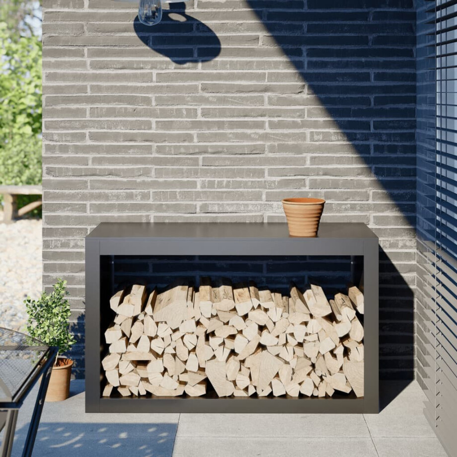 vidaXL Haardhoutrek 100x40x60 cm staal antracietkleurig vidaXL Haardhoutrek 100x40x60 cm staal antracietkleurig afbeelding 1