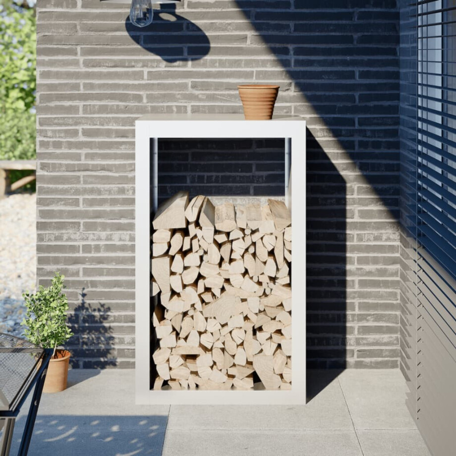 vidaXL Haardhoutrek 60x40x100 cm staal wit vidaXL Haardhoutrek 60x40x100 cm staal wit afbeelding 1