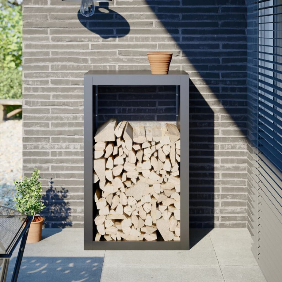 vidaXL Haardhoutrek 60x40x100 cm staal antracietkleurig afbeelding 1