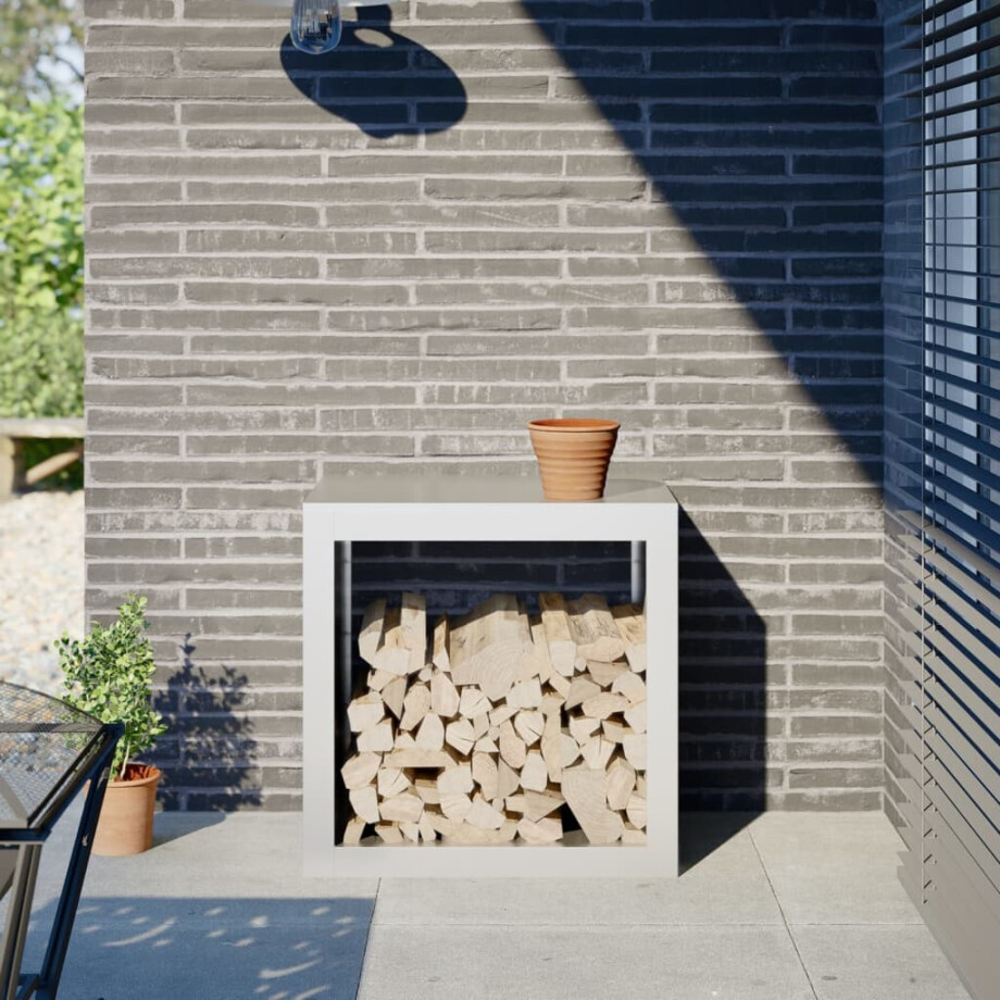 vidaXL Haardhoutrek 60x40x60 cm staal wit afbeelding 1