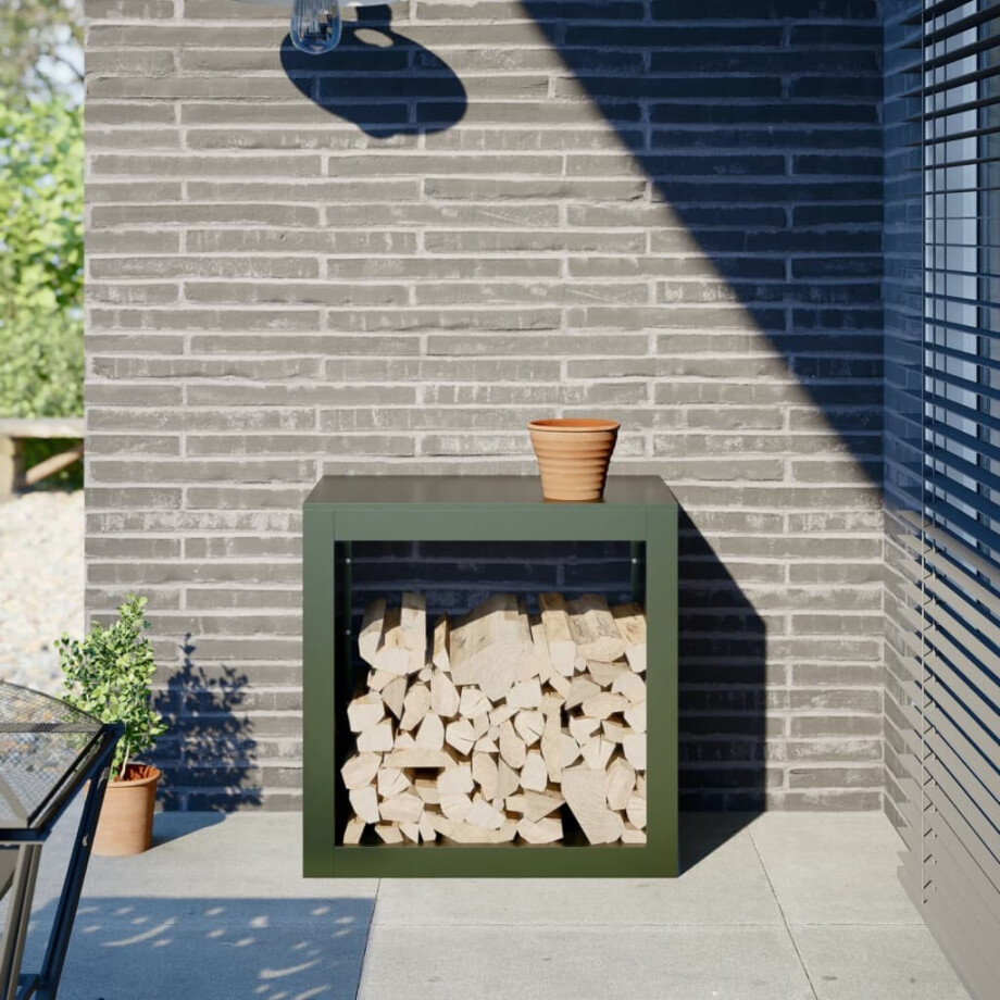 vidaXL Haardhoutrek 60x40x60 cm staal groen afbeelding 1