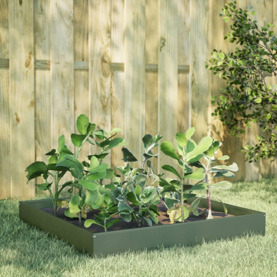 vidaXL Plantenbak verhoogd 100x100x26 cm staal olijfgroen afbeelding 1