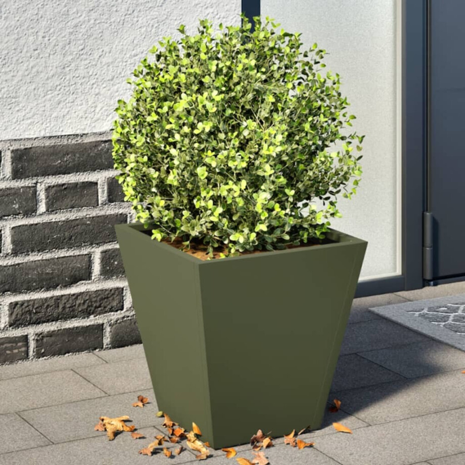 vidaXL Plantenbakken 2 st 30x30x30 cm staal olijfgroen afbeelding 1