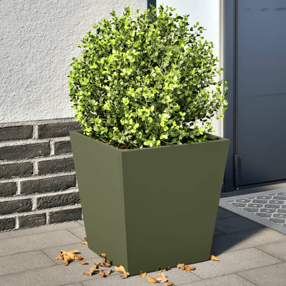 vidaXL Plantenbakken 2 st 40x40x40 cm staal olijfgroen afbeelding 1