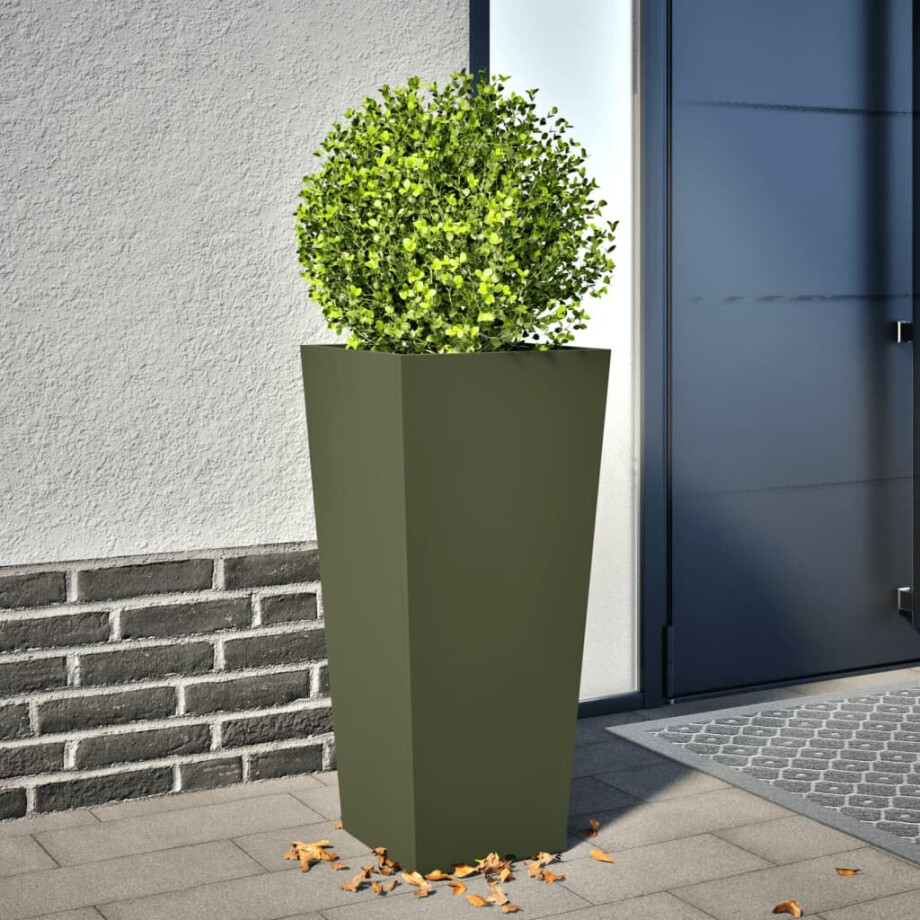 vidaXL Plantenbak 35x35x75 cm staal olijfgroen afbeelding 1