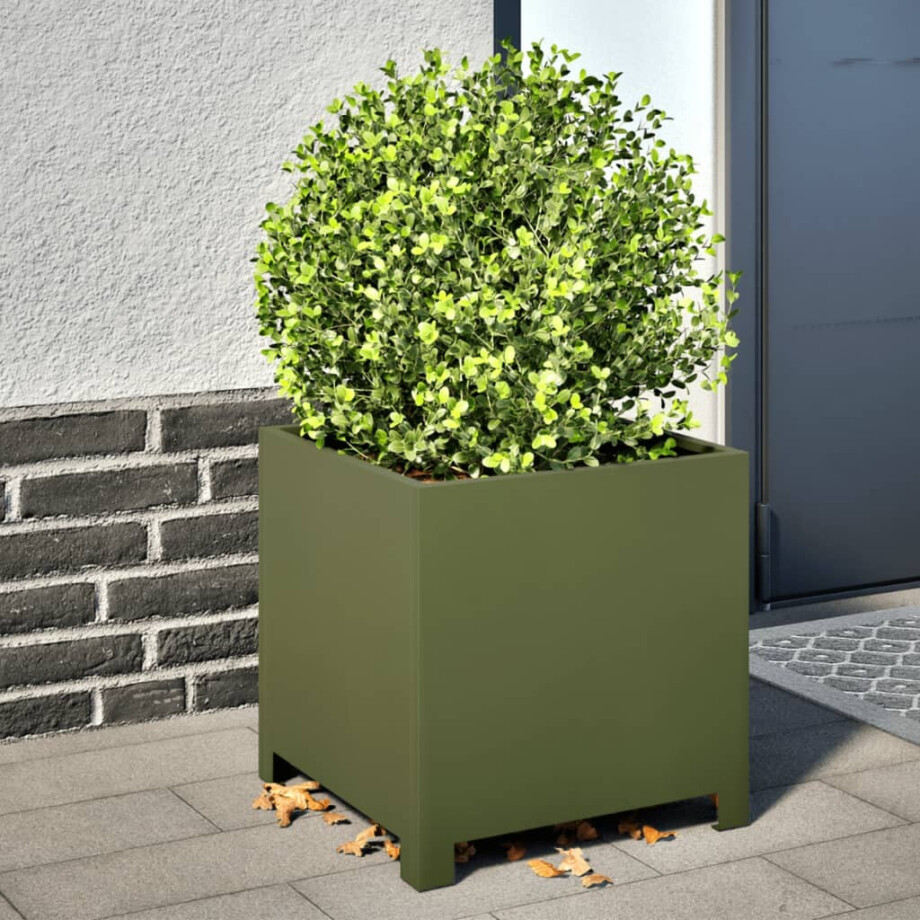 vidaXL Plantenbakken 2 st 40x40x40 cm staal olijfgroen afbeelding 1