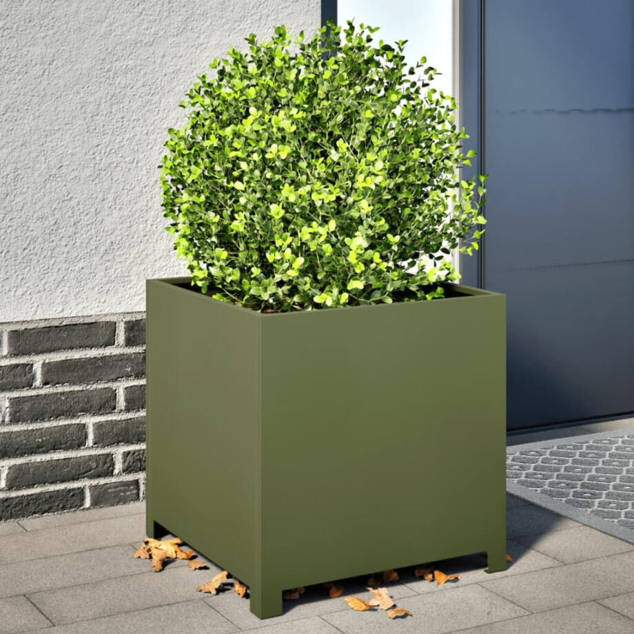 vidaXL Plantenbak 50x50x50 cm staal olijfgroen afbeelding 1