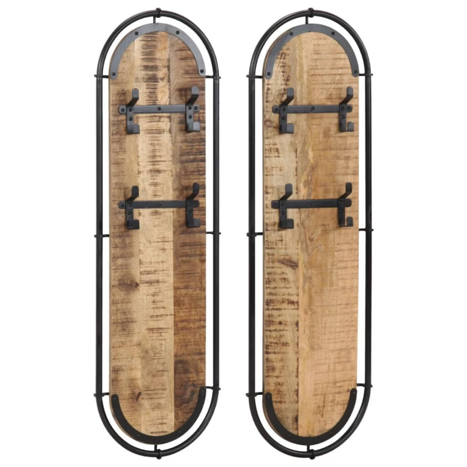 vidaXL Wandkapstokken 2 st met 4 haken massief ruw mangohout vidaXL Wandkapstokken 2 st met 4 haken massief ruw mangohout afbeelding 1