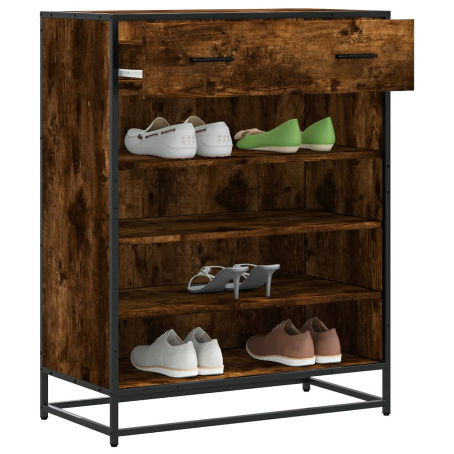 vidaXL Schoenenkast 75x38x97,5 cm bewerkt hout en metaal gerookt eiken afbeelding 1