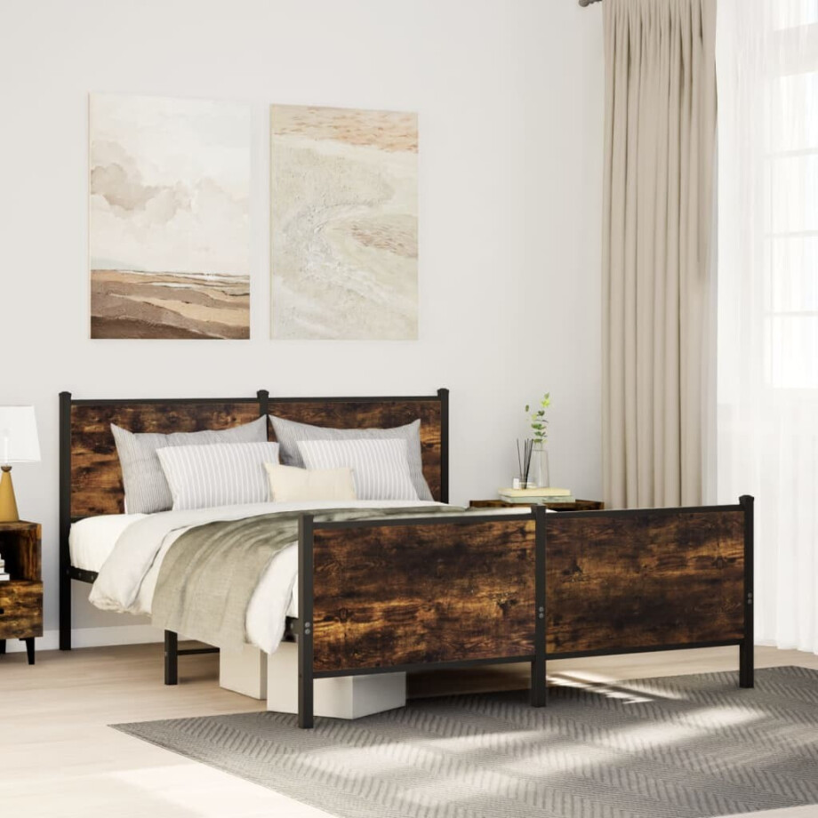 vidaXL Bedframe zonder matras metaal gerookt eikenkleurig 140x200 cm vidaXL Bedframe zonder matras metaal gerookt eikenkleurig 140x200 cm afbeelding 1