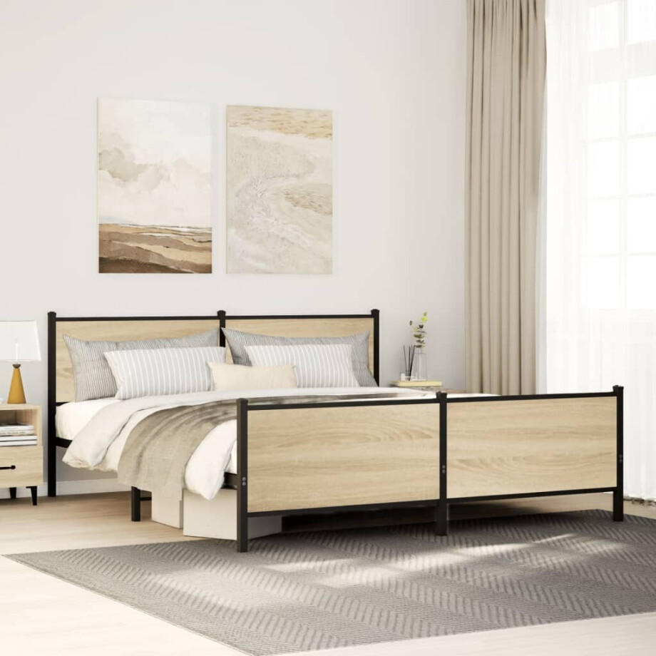 vidaXL Bedframe zonder matras metaal sonoma eikenkleurig 180x200 cm afbeelding 1