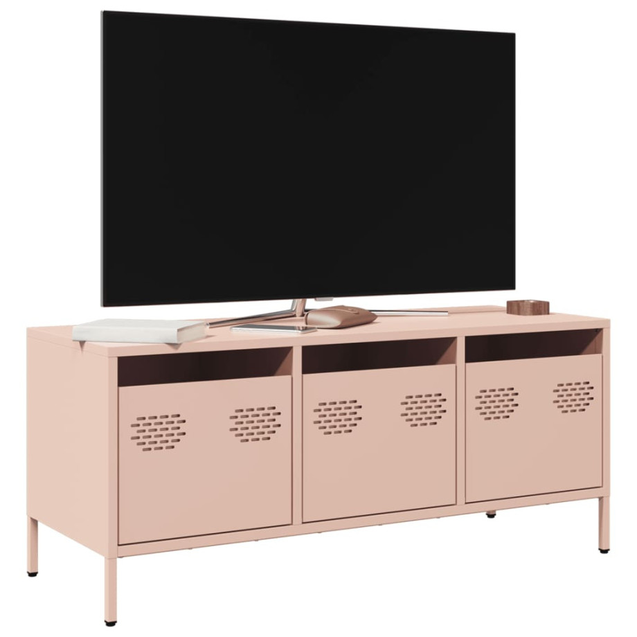 vidaXL Tv-meubel 101,5x39x43,5 cm koudgewalst staal roze afbeelding 1