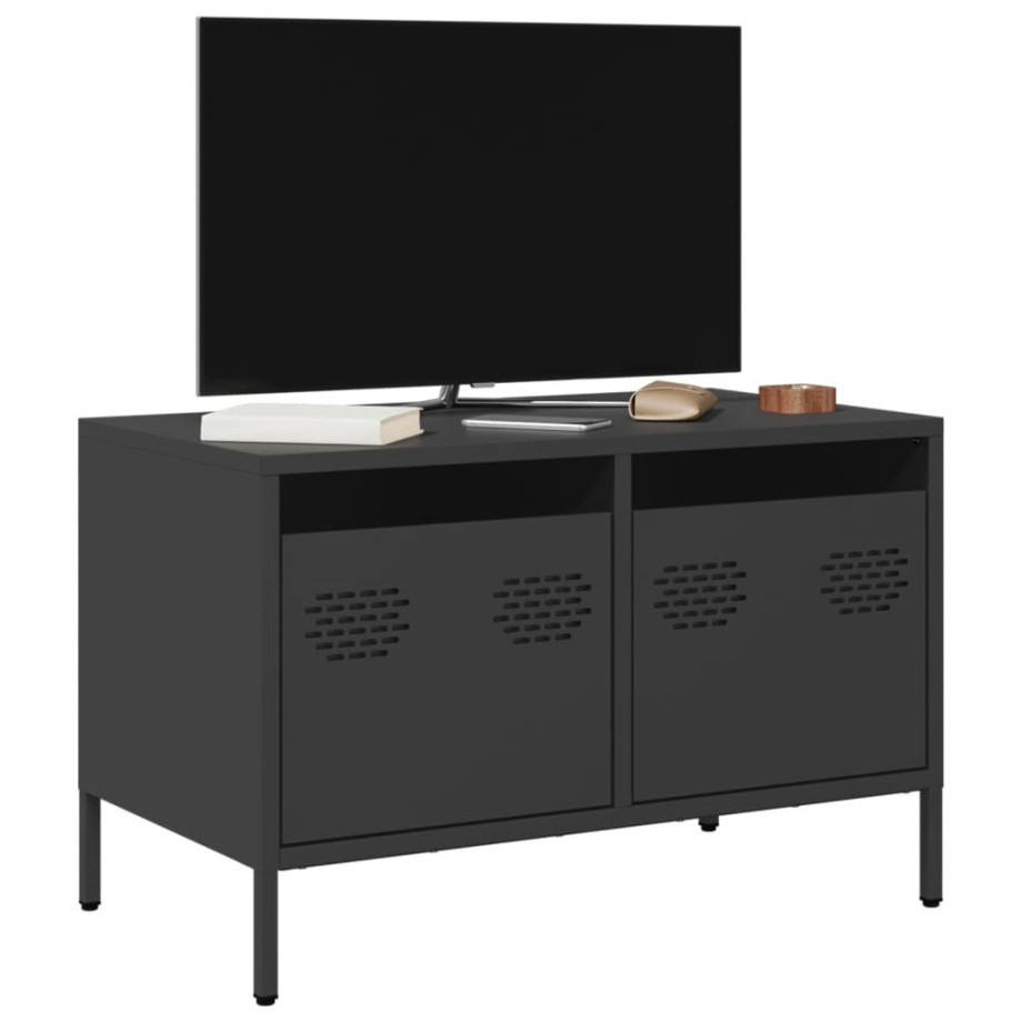 vidaXL Tv-meubel 68x39x43,5 cm koudgewalst staal zwart afbeelding 1