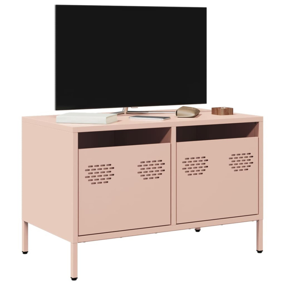 vidaXL Tv-meubel 68x39x43,5 cm koudgewalst staal roze afbeelding 1