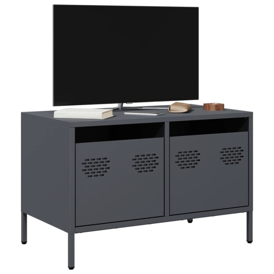 vidaXL Tv-meubel 68x39x43,5 cm koudgewalst staal antracietkleurig afbeelding 1