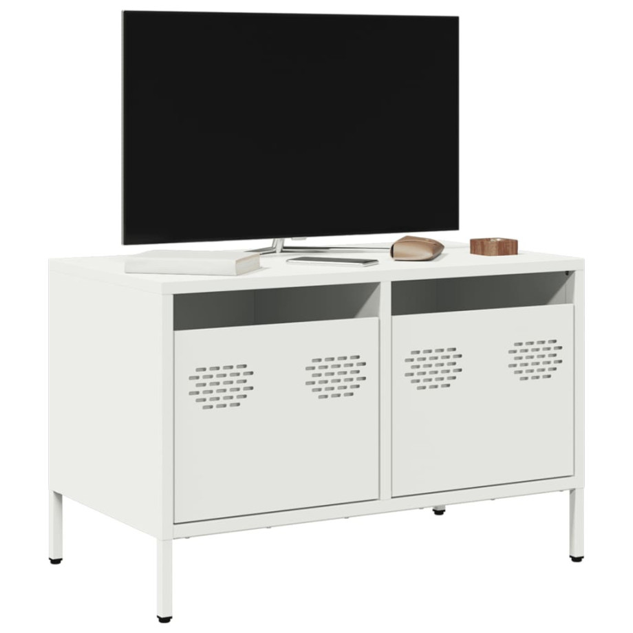 vidaXL Tv-meubel 68x39x43,5 cm koudgewalst staal wit afbeelding 1
