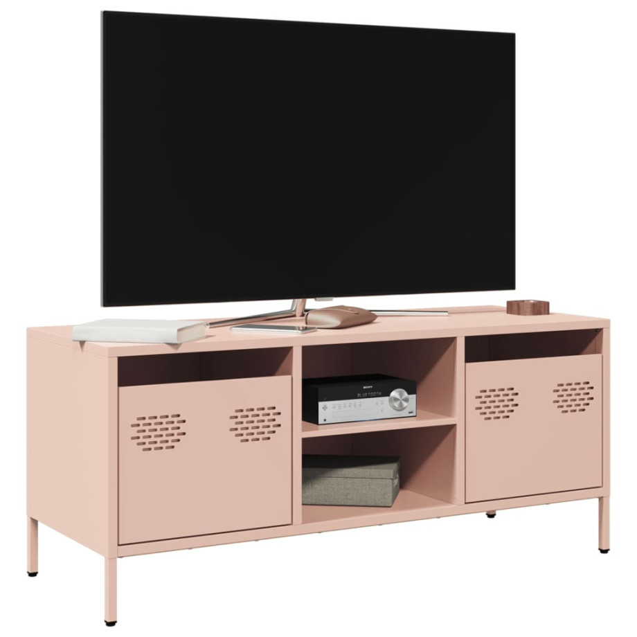 vidaXL Tv-meubel 101,5x39x43,5 cm koudgewalst staal roze afbeelding 1