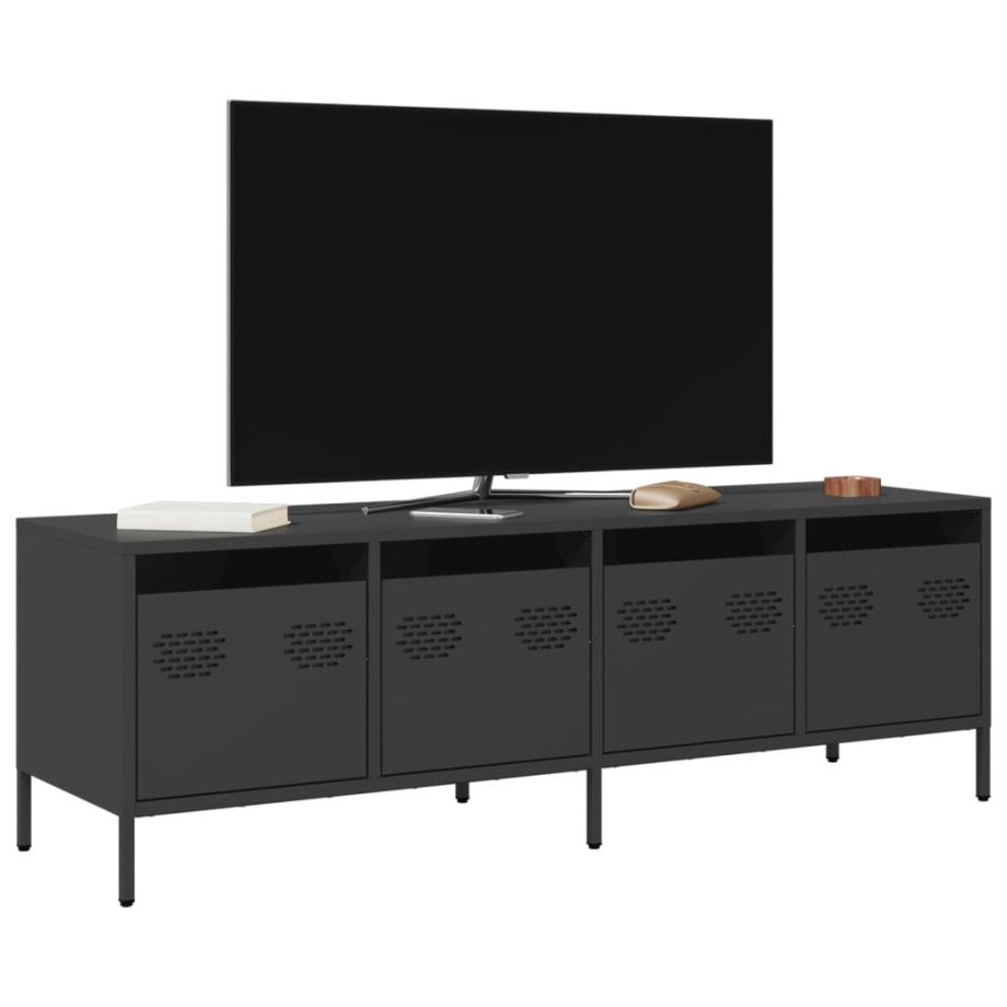 vidaXL Tv-meubel 135x39x43,5 cm koudgewalst staal zwart afbeelding 1