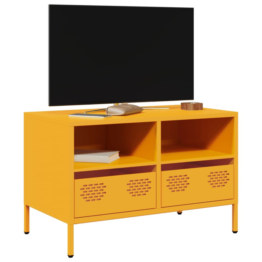 vidaXL Tv-meubel 68x39x43,5 cm koudgewalst staal mosterdgeel afbeelding 1