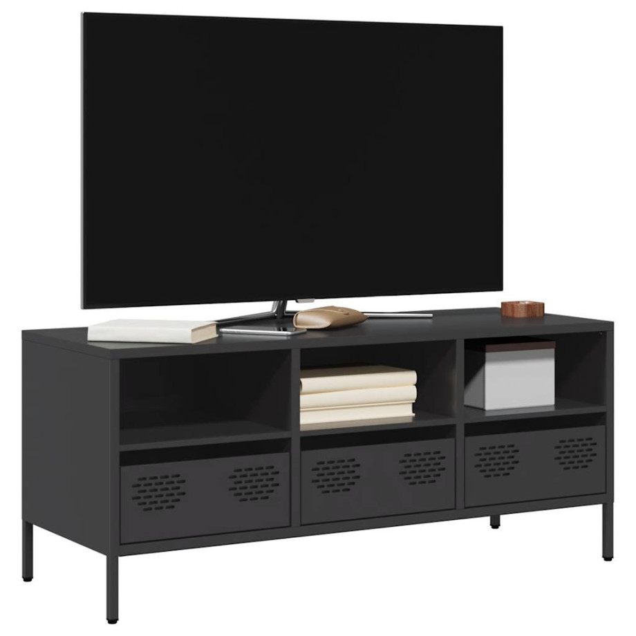 vidaXL Tv-meubel 101,5x39x43,5 cm koudgewalst staal zwart afbeelding 1