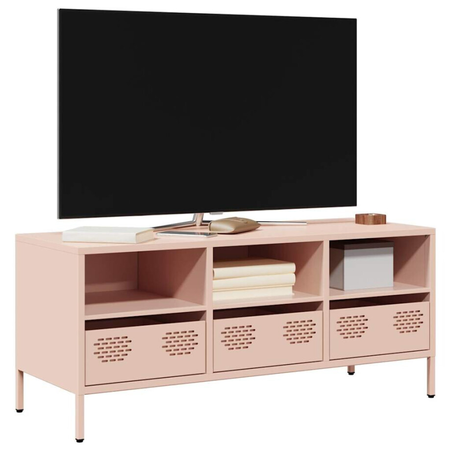 vidaXL Tv-meubel 101,5x39x43,5 cm koudgewalst staal roze afbeelding 1