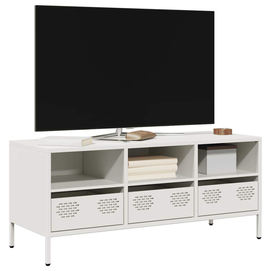 vidaXL Tv-meubel 101,5x39x43,5 cm koudgewalst staal wit afbeelding 1