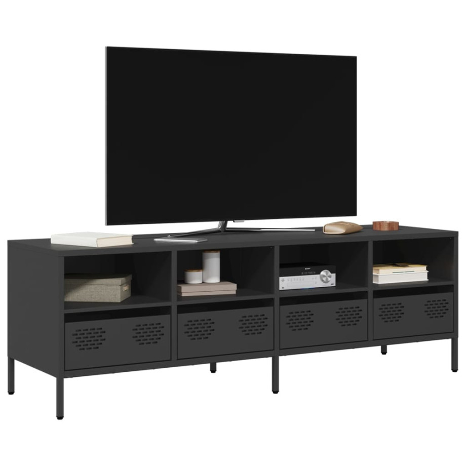 vidaXL Tv-meubel 135x39x43,5 cm koudgewalst staal zwart afbeelding 1