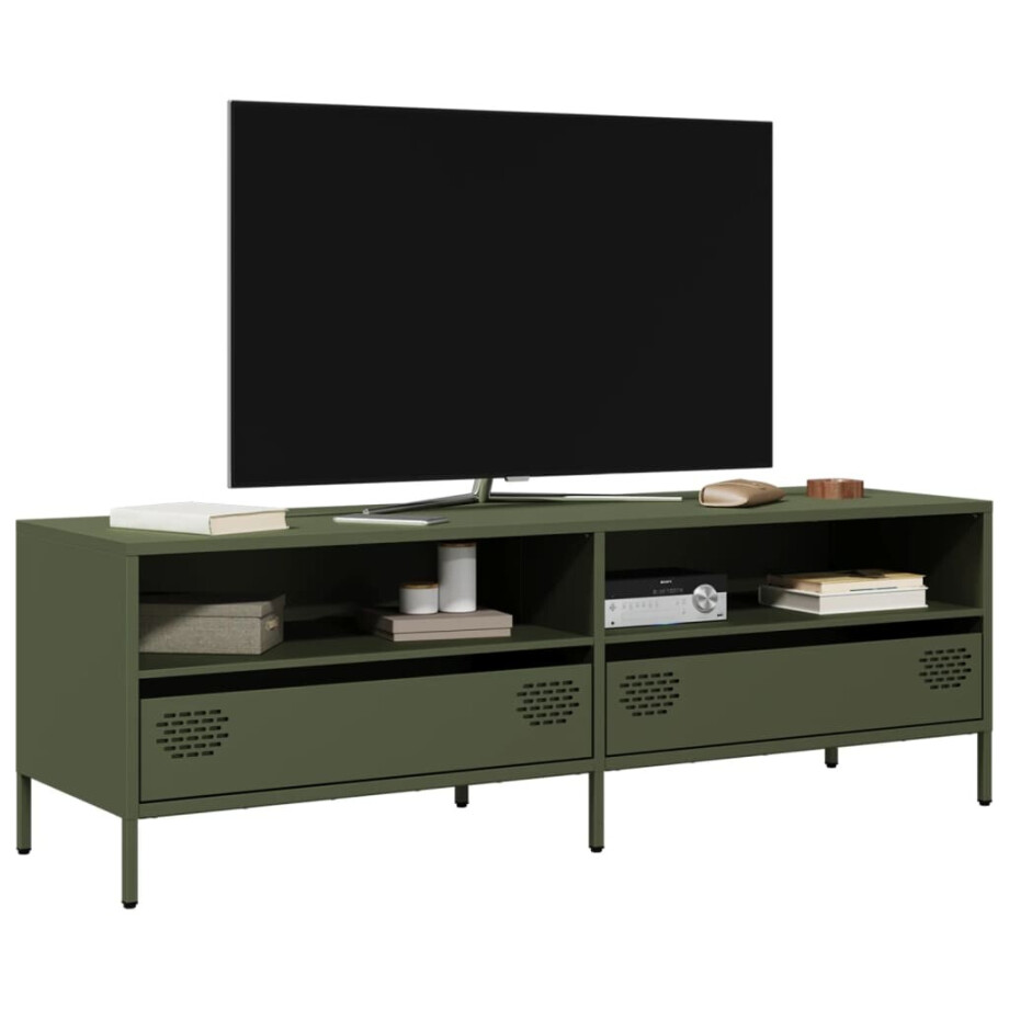 vidaXL Tv-meubel 135x39x43,5 cm koudgewalst staal olijfgroen vidaXL Tv-meubel 135x39x43,5 cm koudgewalst staal olijfgroen afbeelding 1