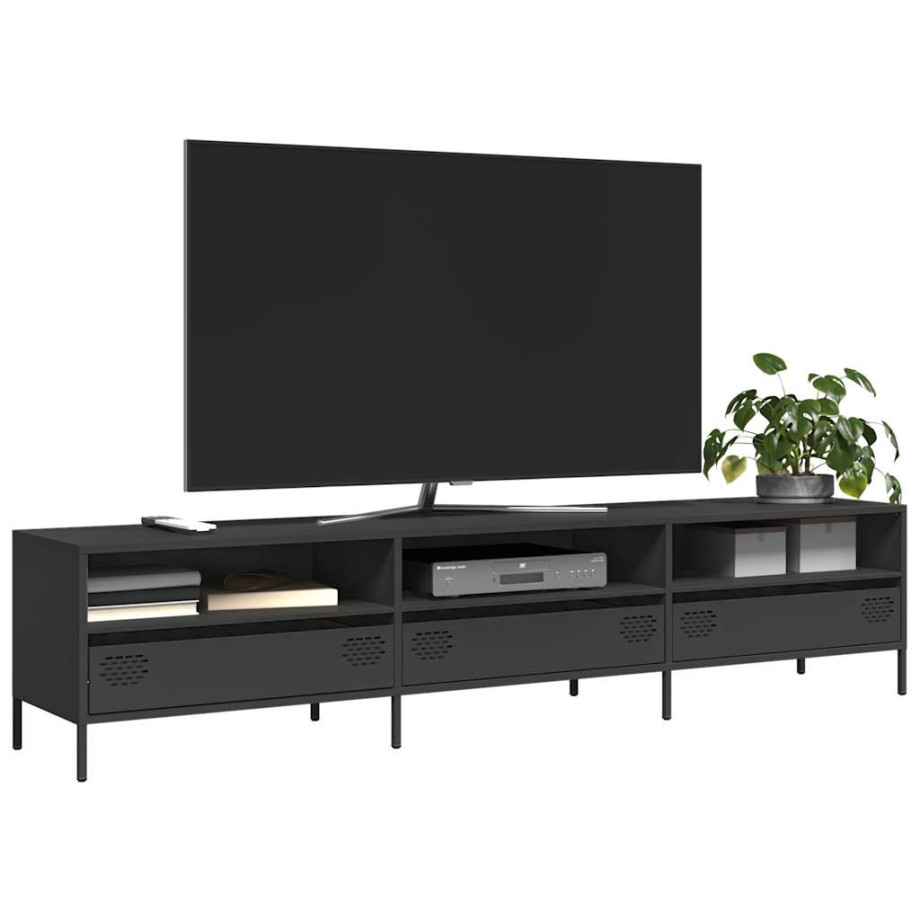 vidaXL Tv-meubel 202x39x43,5 cm koudgewalst staal zwart afbeelding 1