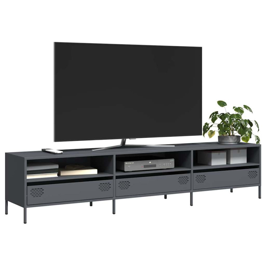 vidaXL Tv-meubel 202x39x43,5 cm koudgewalst staal antracietkleurig afbeelding 1