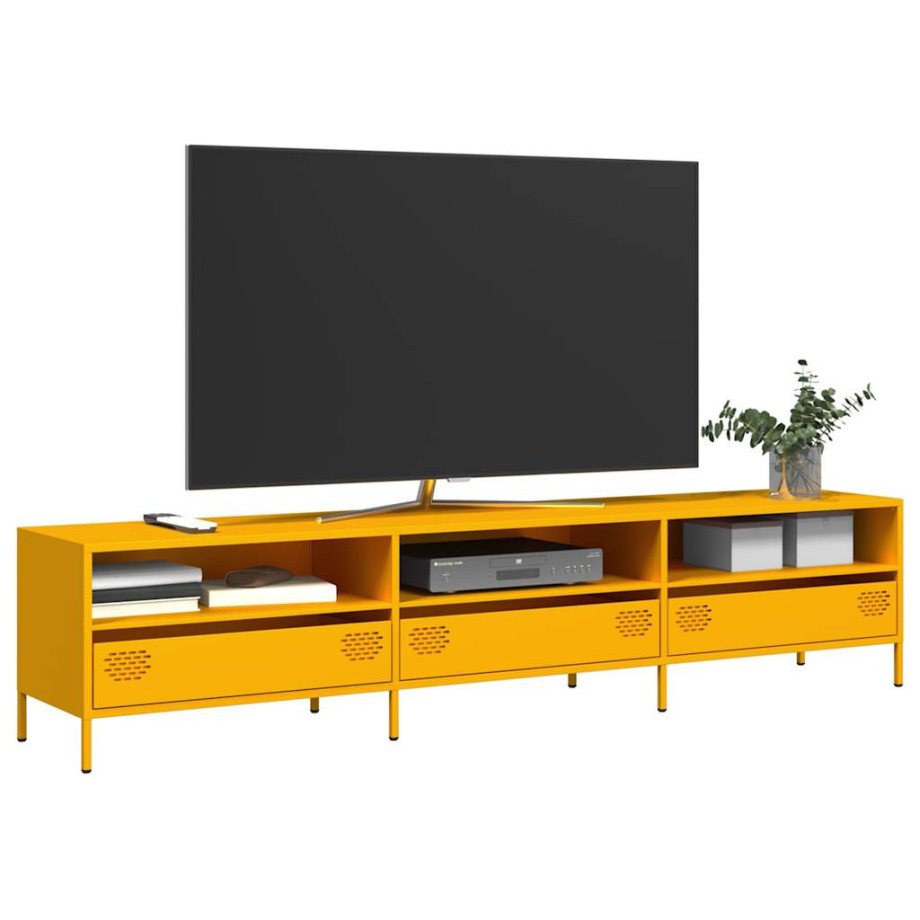 vidaXL Tv-meubel 202x39x43,5 cm koudgewalst staal mosterdgeel afbeelding 1