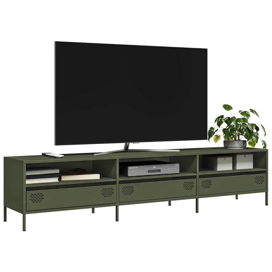 vidaXL Tv-meubel 202x39x43,5 cm koudgewalst staal olijfgroen afbeelding 1