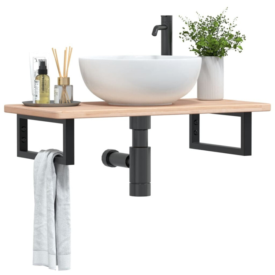 vidaXL Badkamer wandschap staal en massief eikenhout afbeelding 1