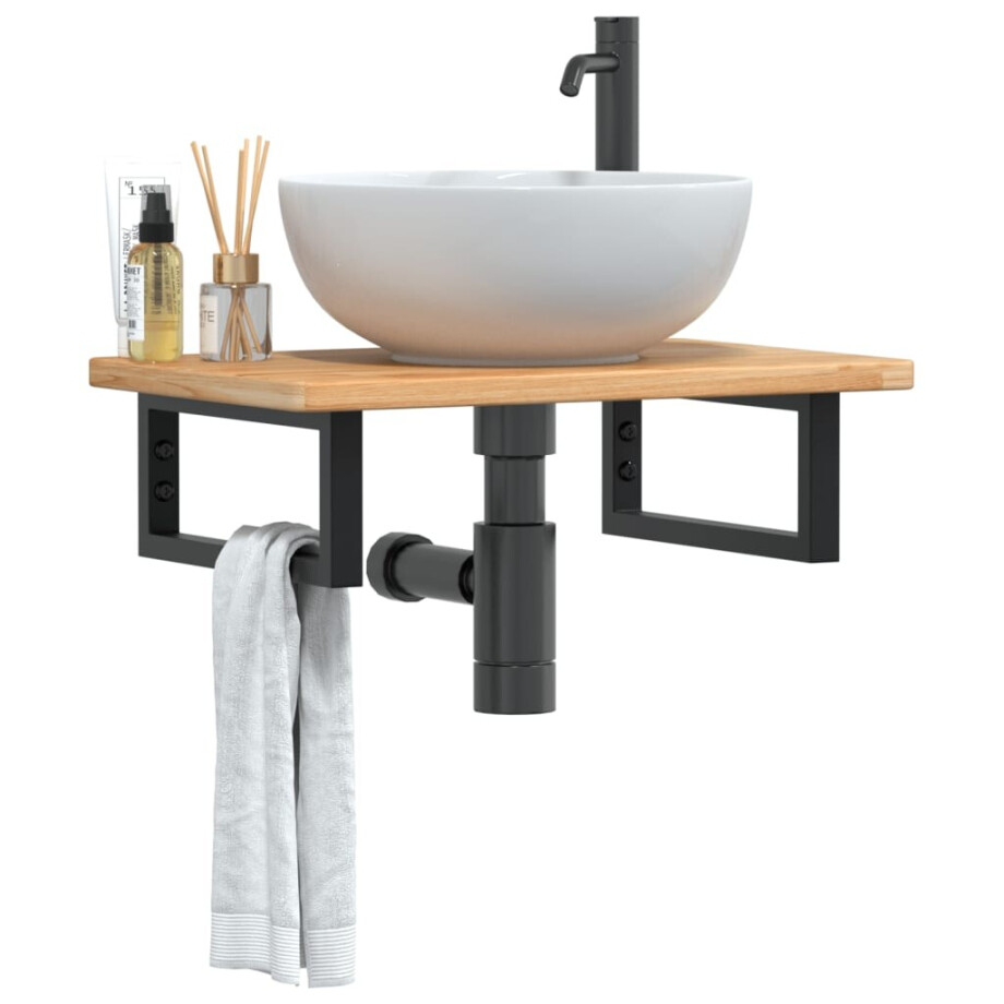 vidaXL Badkamer wandschap staal en massief eikenhout afbeelding 1