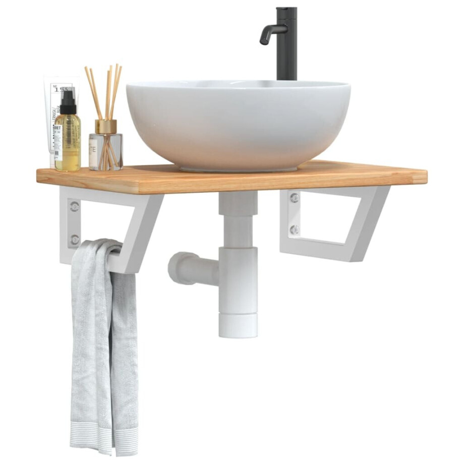 vidaXL Badkamer wandschap staal en massief eikenhout vidaXL Badkamer wandschap staal en massief eikenhout afbeelding 1