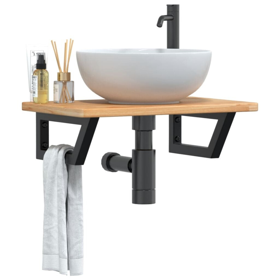 vidaXL Badkamer wandschap staal en massief eikenhout vidaXL Badkamer wandschap staal en massief eikenhout afbeelding 1