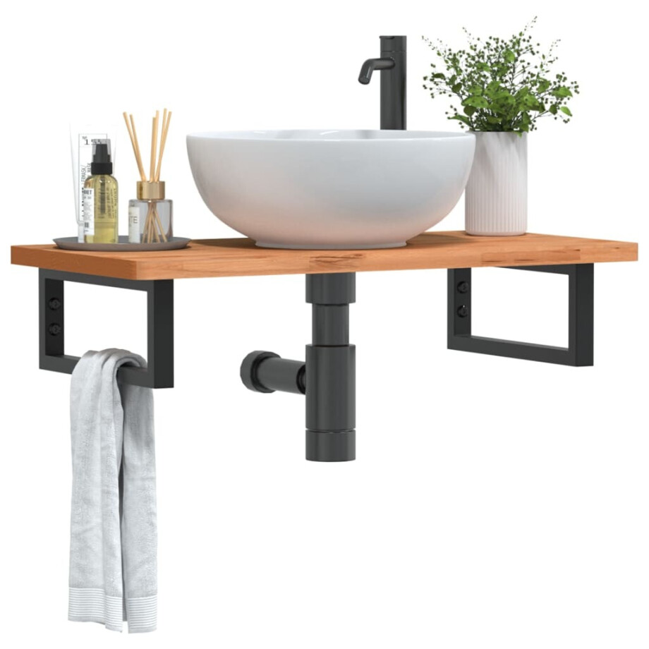 vidaXL Badkamer wandschap staal en massief beukenhout afbeelding 1