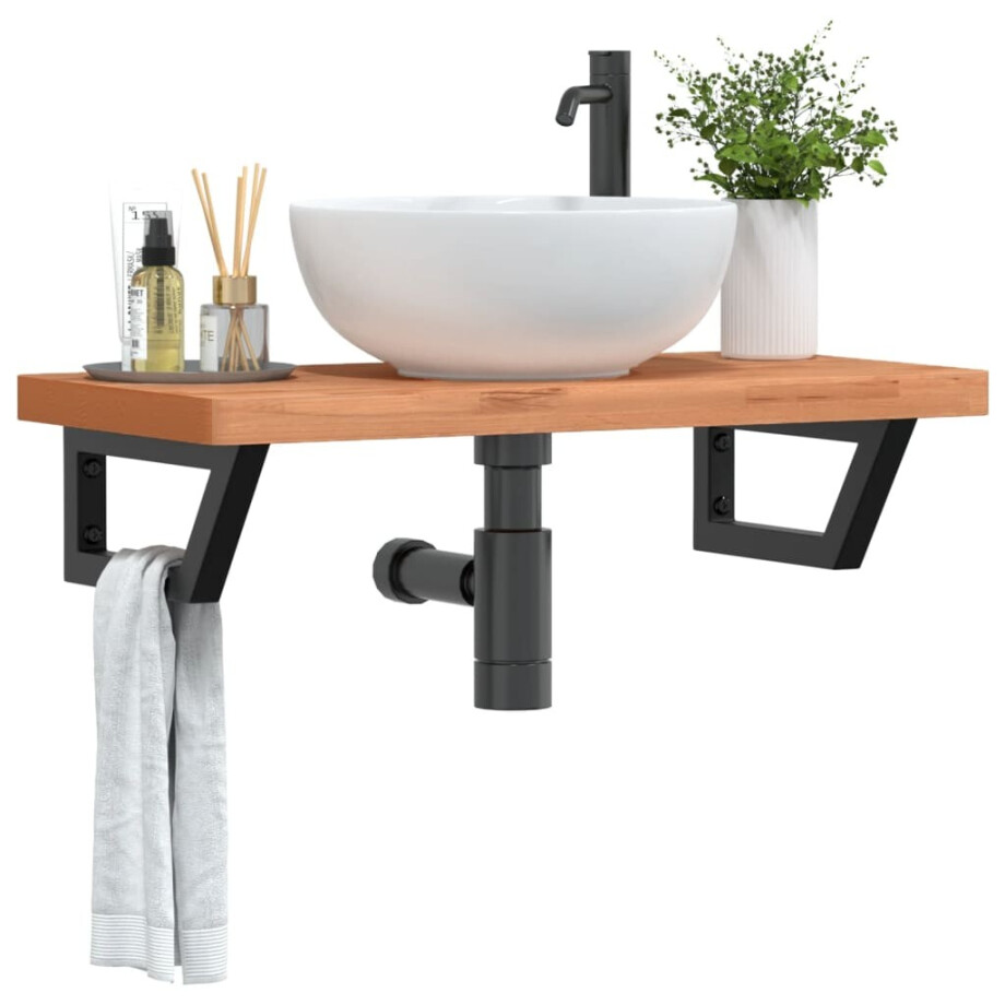 vidaXL Badkamer wandschap staal en massief beukenhout vidaXL Badkamer wandschap staal en massief beukenhout afbeelding 1
