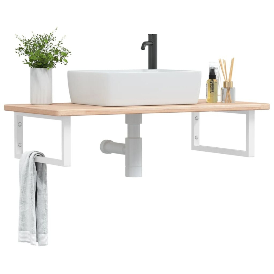 vidaXL Badkamer wandschap staal en massief eikenhout vidaXL Badkamer wandschap staal en massief eikenhout afbeelding 1