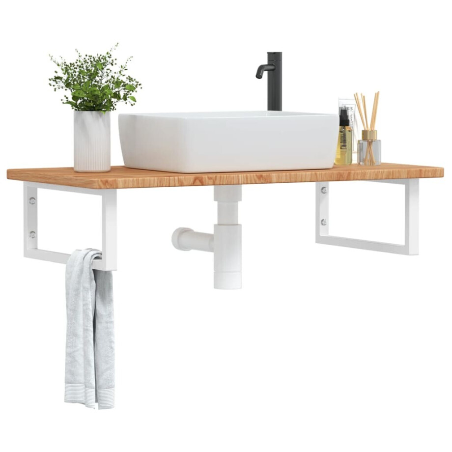vidaXL Badkamer wandschap staal en massief eikenhout vidaXL Badkamer wandschap staal en massief eikenhout afbeelding 1