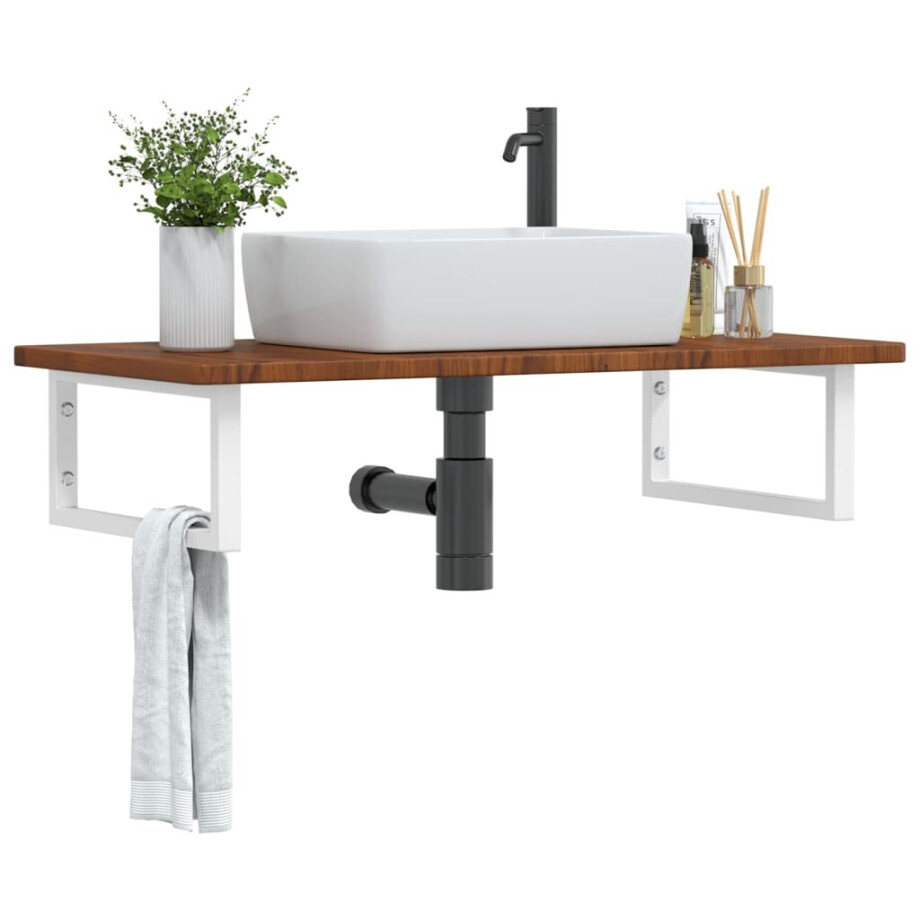 vidaXL Badkamer wandschap staal en massief eikenhout vidaXL Badkamer wandschap staal en massief eikenhout afbeelding 1
