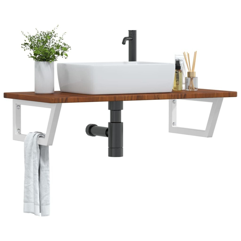 vidaXL Badkamer wandschap staal en massief eikenhout vidaXL Badkamer wandschap staal en massief eikenhout afbeelding 1