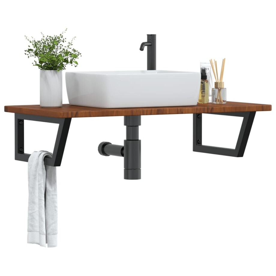 vidaXL Badkamer wandschap staal en massief eikenhout vidaXL Badkamer wandschap staal en massief eikenhout afbeelding 1