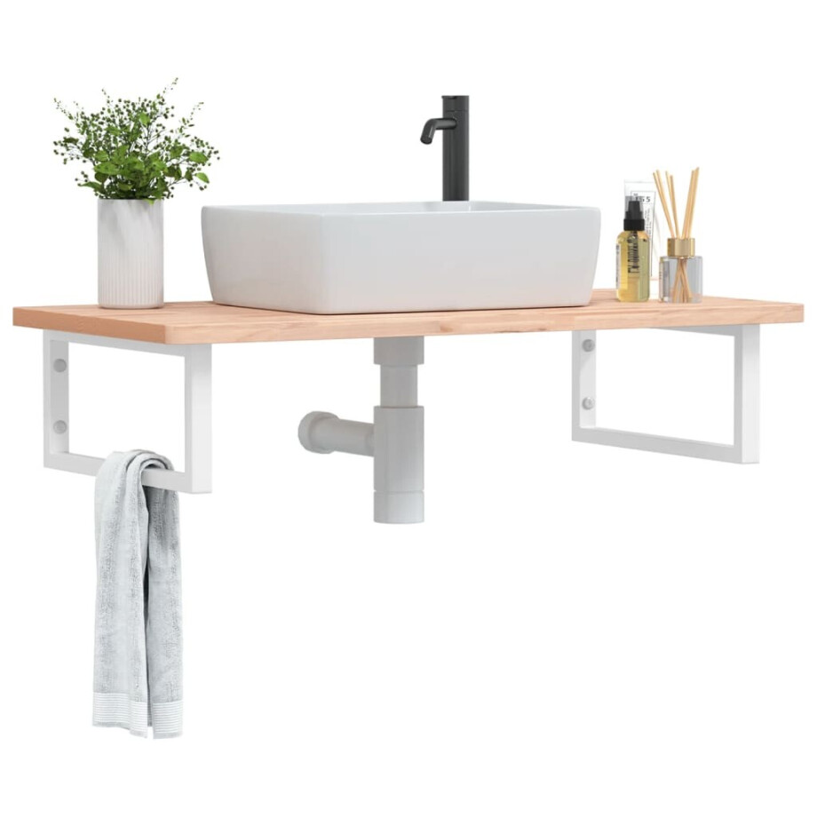 vidaXL Badkamer wandschap staal en massief beukenhout vidaXL Badkamer wandschap staal en massief beukenhout afbeelding 1