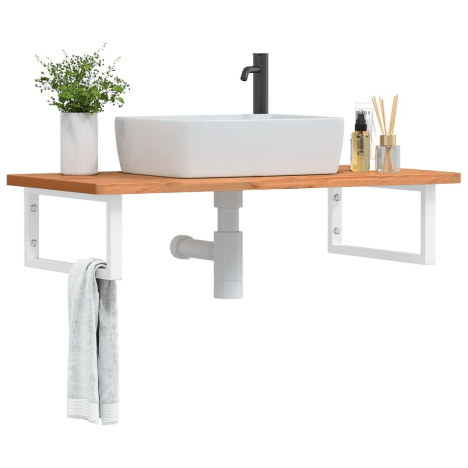 vidaXL Badkamer wandschap staal en massief beukenhout vidaXL Badkamer wandschap staal en massief beukenhout afbeelding 1