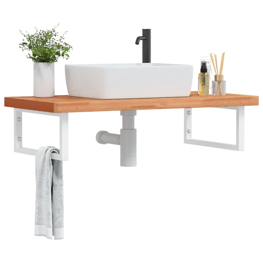 vidaXL Badkamer wandschap staal en massief beukenhout vidaXL Badkamer wandschap staal en massief beukenhout afbeelding 1