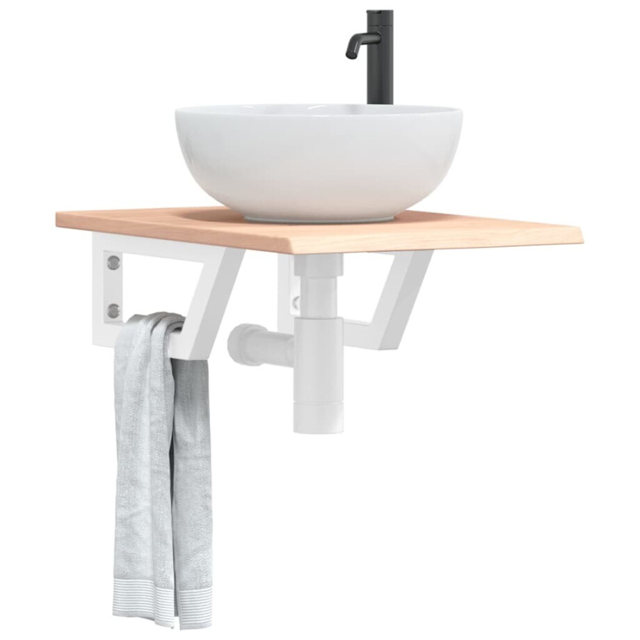 vidaXL Badkamer wandschap staal en massief eikenhout vidaXL Badkamer wandschap staal en massief eikenhout afbeelding 1